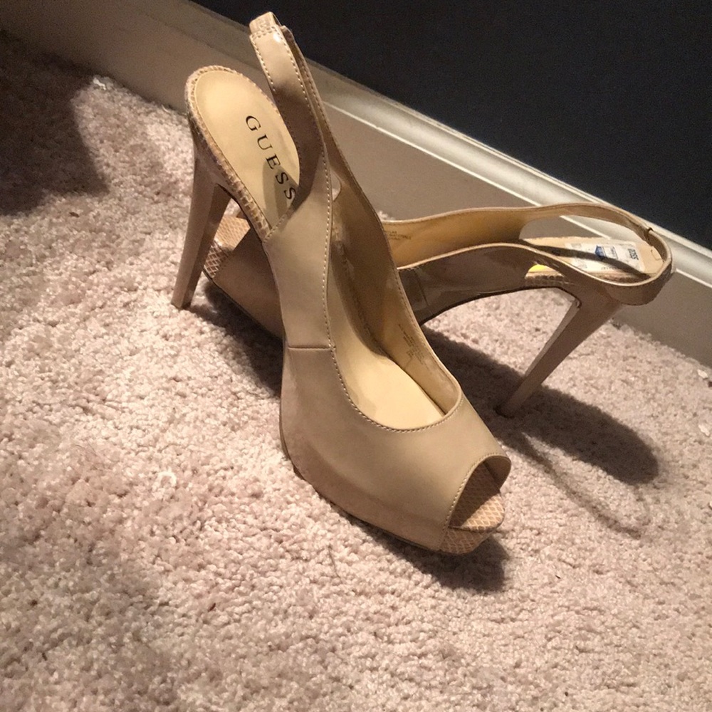 Sling back beige Paton leather Guess heels